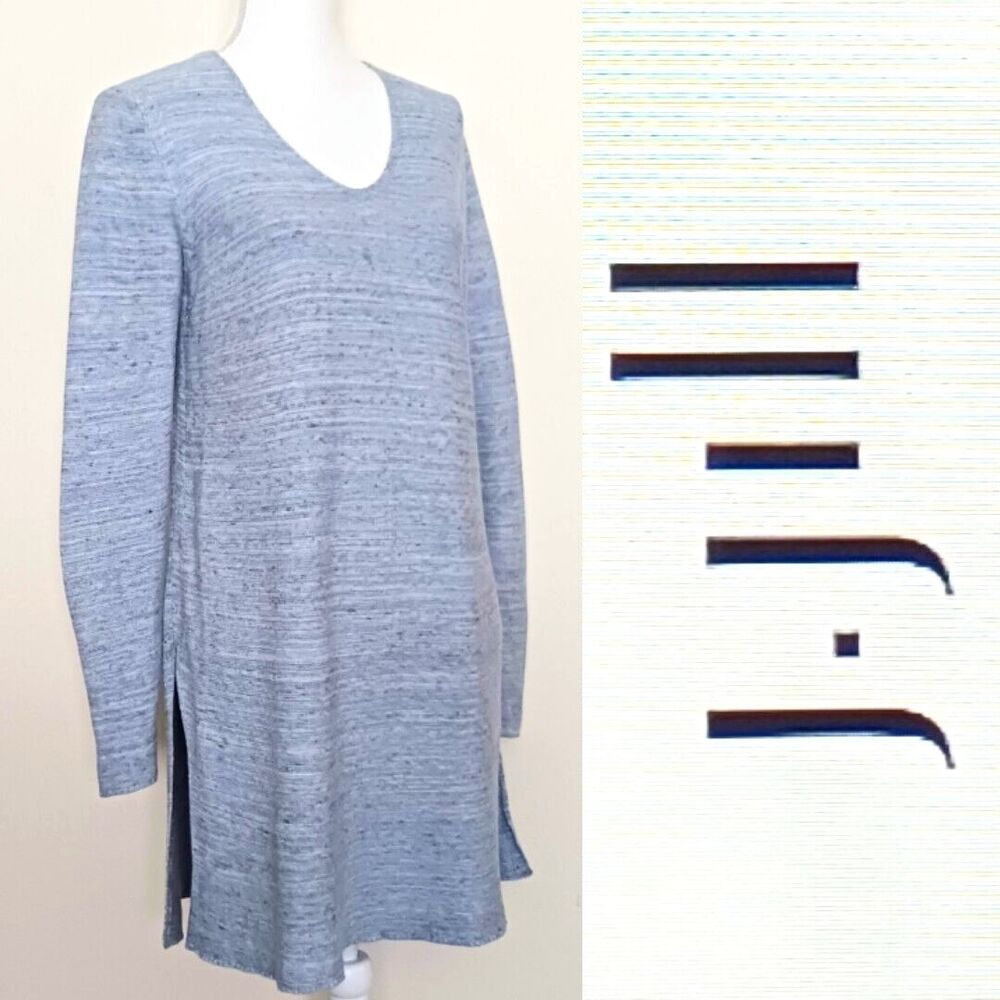 J Jill Pure Jill Long Knit Tunic Top Blue Cotton Linen Sz M